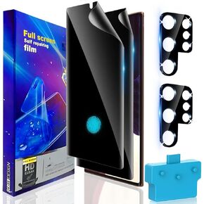 [2+2 لهاتف Samsung Galaxy S23 Ultra واقي شاشة للخصوصية 6.8 بوصة [ليس زجاجًا]، [يدعم بصمات الأصابع] طبقة مرنة ناعمة من مادة TPU مضادة للتجسس مع واقي عدسة كاميرا من الزجاج المقوى وإطار 1X in Kuwait