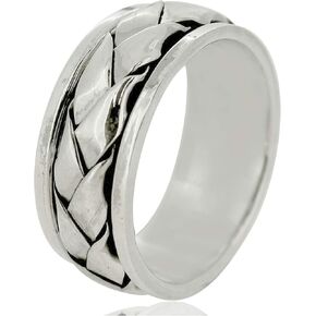 MENS 9MM Wide Braided 925 Sterling Silver Spinner/Spinning/Spin Band Ring Fidget Spinning Ring | Men's Silver Ring