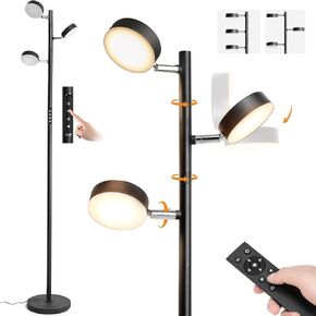LED Tree Floor Lamp, Dimmable Modern Floor Lamp with Remote & Touch Control, 3 Rotatable Light Floor Lamps with Timer, 4 Color Temperatures, Tall Standing Lamp for Living Room, Bedroom, Office