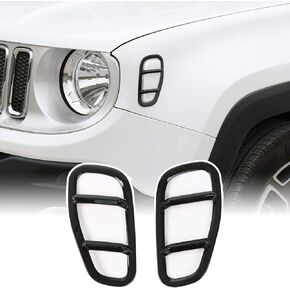 Car Front Side Fender Light Cover Trim Decoration Frame for Jeep Renegade 2015-2019 (Black)