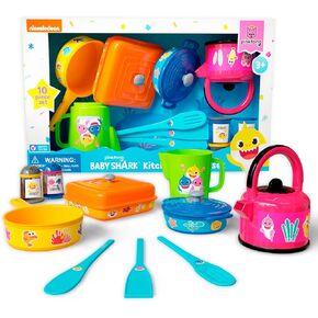 Lollipop Baby Shark Cooking Adventure Set: Play Kitchen with Pots, Pans, Utensils, Measuring Cup, Tea Kettle, Salt, and Pepper Shaker - Great Kids Kitchen Playset