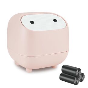 Mini Trash Can, Cute Small Trash Can with Lid, Desktop Paper Bin with 90 of Bin Liners, Portable Tabletop Dustbin, Cartoon Animal Rubbish Storage for Office Bedroom Desk Car Kitchen(Pink)