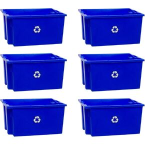 6-Pack Commercial Industrial Heavy Duty Stackable Large Capacity Recycling Bin Box Containers, 9 Gallon 19-1/2-Inch x 15-1/2-Inch x 10-Inch, Blue in Saudi Arabia
