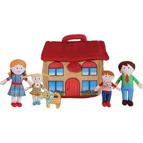 Happy Family Soft Figure Doll Set with House | Cute Plush Toys for Girls & Boys, Toddlers 1-3