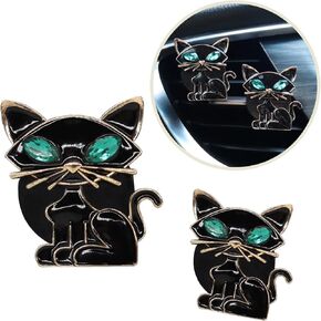 Cute Car Accessories 2pcs Black Cat Car Air Freshener Vent Clips Black Interior decoration for Women Teens Refillable Car Essential Oil Diffuser Bling Rhinestone Gothic Car Decor Car Charm