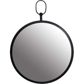 Patton Wall Decor Black Round Wall Mirror with Decorative Handle