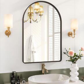 Arched Mirror, Bathroom Mirrors for Over Sink, 24x36 Inch Arch Mirror, Arched Wall Mirror, Bathroom Vanity Mirror for Living Room Bedroom Entryway Hallway, Matte Brushed Nickel, Anti-Rust, Black