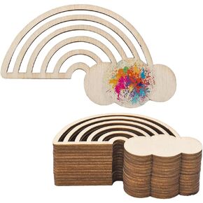 GORGECRAFT 30PCS Rainbow Wood Cutout Unfinished Wooden Unfinished DIY Crafts Hanging Ornaments Cloud Discs Slices for Home DIY Projects Wedding Birthday Christmas Party Decoration