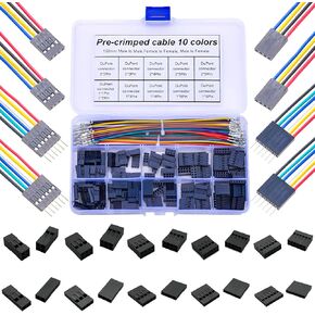 Keszoox Dupont 2.54mm JST Connector Kit with 22AWG Premium Pre-Crimped Cables, Dupont 1 and 2 Rows Connectors 1/2/3/4/5/6 Pin Housing with Length of 150mm Male & Female Wire Cable