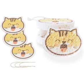 Smile Cat Cartoon Dish Sponges for Washing Dishes 3 Pack Natural Non Scratch Cellulose Sponges for Kitchen and Household Cleaning