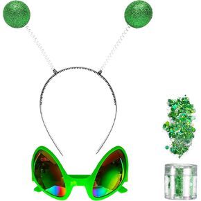 Alien Costume Accessories Antenna Headband Rainbow Lens Sunglasses Silver Holographic Glitter Halloween Cosplay Party Supply