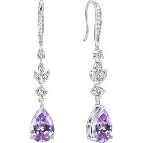 Wedding Big Teardrop Dangle Earrings with 10x14MM Birthstones, Long Sterling Silver Bridal Hook Earrings for Women Jewelry Gifts