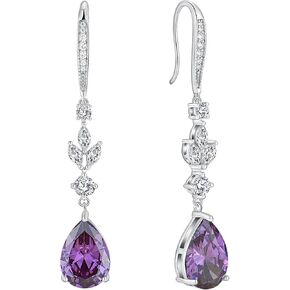Wedding Big Teardrop Dangle Earrings with 10x14MM Birthstones, Long Sterling Silver Bridal Hook Earrings for Women Jewelry Gifts