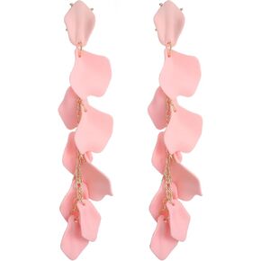 Acrylic Petal Earrings for Women, Long Rose Petal Dangle Earrings Boho Flower Statement Earrings Floral Jewelry Gift