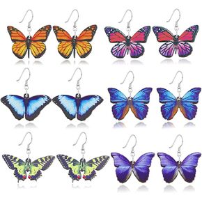 Colorful Butterfly Dangle Earrings Insect Moth Wing Acrylic Earrings for Women Vivid Butterfly Earrings Animal Aesthetic Earrings Boho Vacation Jewelry Wedding Jewelry