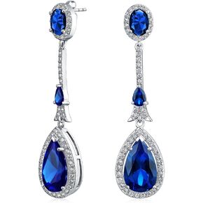 Art Deco Vintage Style Wedding Simulated Gemstone Jewel Colors AAA Cubic Zirconia Halo Long Pear Solitaire Teardrop CZ Statement Dangle Chandelier Earrings For Women Bridesmaid Silver Plated