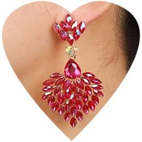 Fashion Art Deco Style Rhinestone Statement Earrings Heart Shape Rhinestone Dangle Drop Earrings Bohemian Style Sparkling Rhinestone Chandelier Earrings for Women Girls