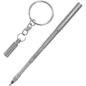Ciieeo Key Chain Telescopic Pen: Stainless Steel Ballpoint Pens Retractable Pocket Mini Pens Signature Pen with Key Ring for Business Office School