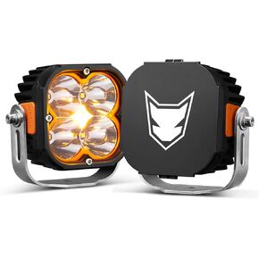 LIGHTFOX LED Round Light Pods, 7053LM 5 Inch led pods Offroad Driving Light with Amber DRL for Switching Spot Beam Combo Beam, IP68 Off-Road Driving Shooter Lights for Trucks Jeep ATV UTV Pickup