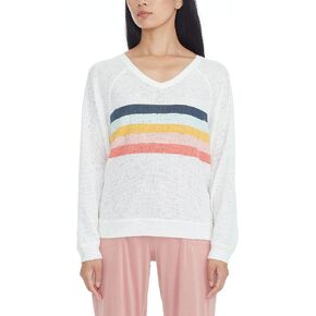 Andrew Marc Women's L/S V Neck Raglan Pullover W/Stripe Graphic in Saudi Arabia