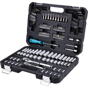 DURATECH 121-Piece Mechanics Tool Kits, Include SAE/Metric Sockets Set, 72-Tooth Drive Ratchet, 40-in-1 Magnetic Screwdriver, and Hex Keys with Carrying Tool Box for Auto Repair