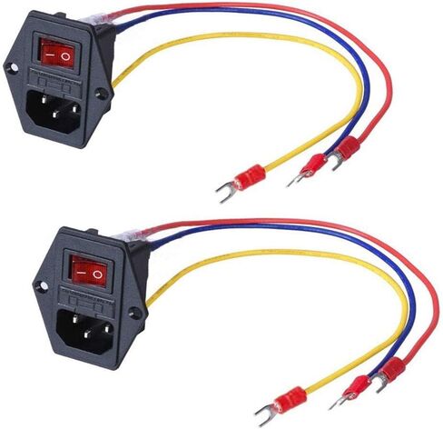 15A 250V Rocker Switch On/Off Power Socket Inlet Module Plug 10A Fuse Switch with 18 AWG Wiring 3 Pin - 2pcs in Kuwait