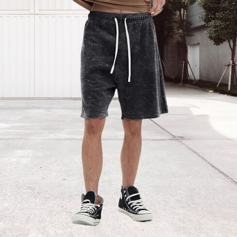 Mens Athletic Vintage Cotton Shorts Drawstring Summer Beach Elastic Waist Streetwear Baggy Gym Shorts with Pockets in Saudi Arabia