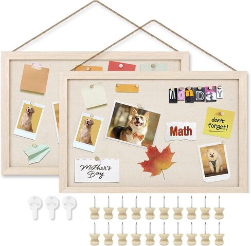Kinlink Cork Board Bulletin Board with Linen, Wood Framed Cork Board 16x11 inch 2 Pack, Pin Board for Wall with 20-Pushpin for Office, Bedroom, School, Light Wood in Saudi Arabia