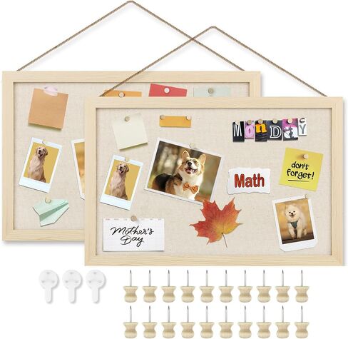 Kinlink Cork Board Bulletin Board with Linen, Wood Framed Cork Board 16x11 inch 2 Pack, Pin Board for Wall with 20-Pushpin for Office, Bedroom, School, Light Wood in Saudi Arabia