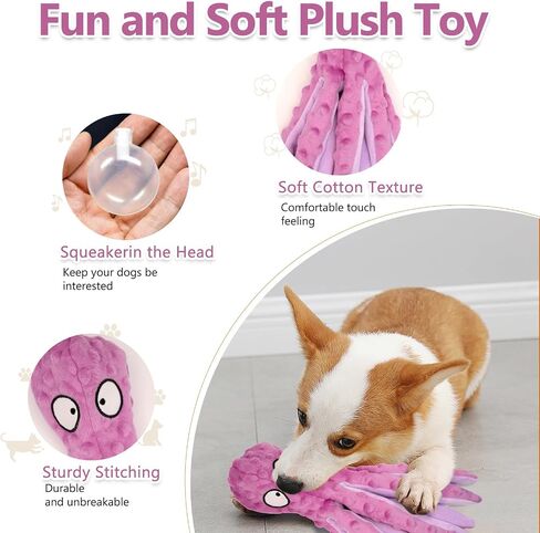 Dog Squeaky Toy Set - Octopus and Crocodile Design, 2-Pack, Durable Plush Toys for Large Dogs, Interactive Play, Sturdy, Soft, and Crinkly, Ideal for Small to Large Dogs (Green & Purple) in Saudi Arabia
