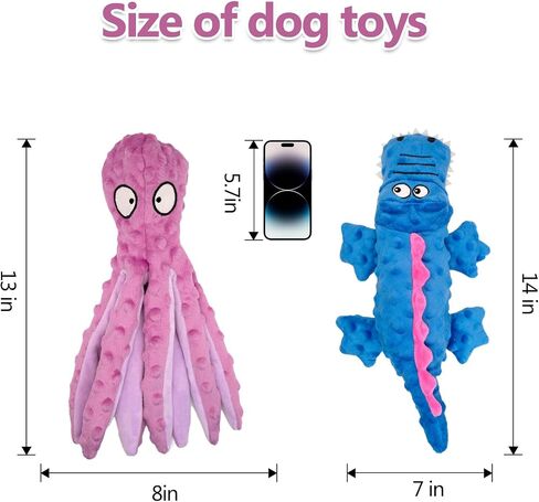 Dog Squeaky Toy Set - Octopus and Crocodile Design, 2-Pack, Durable Plush Toys for Large Dogs, Interactive Play, Sturdy, Soft, and Crinkly, Ideal for Small to Large Dogs (Green & Purple) in Saudi Arabia