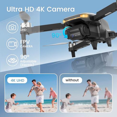 طائرة بدون طيار بمحرك بدون فرشاة من TizzyToy مع كاميرا 4K FPV، طائرة رباعية المروحية RC مع حقيبة حمل، وقت طيران 36 دقيقة، وضع مقطوعة الرأس، عدسة قابلة للتعديل 90 درجة، قلب 360 درجة، تعديل 3 سرعات، بطاريتان، طائرة بدون طيار قابلة للطي للبالغين والمبتدئين،  in Kuwait