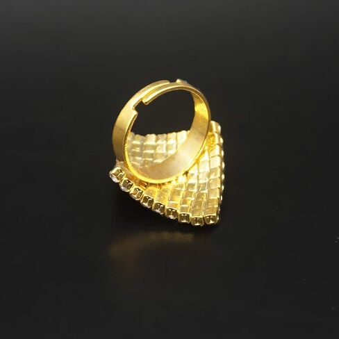 خواتم كبيرة مربعة من حجر الراين للنساء من JSEA يمكن تغيير حجمها باللون الفضي والذهبي لحفلات الزفاف in Kuwait