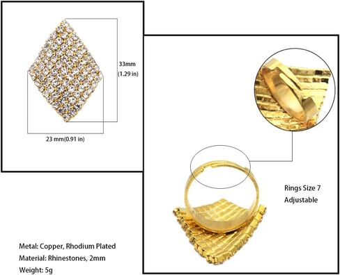 خواتم كبيرة مربعة من حجر الراين للنساء من JSEA يمكن تغيير حجمها باللون الفضي والذهبي لحفلات الزفاف in Kuwait