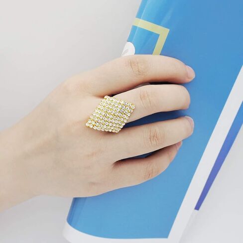 خواتم كبيرة مربعة من حجر الراين للنساء من JSEA يمكن تغيير حجمها باللون الفضي والذهبي لحفلات الزفاف in Kuwait