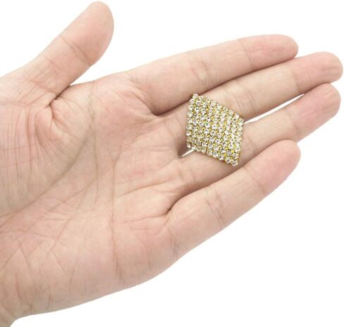 خواتم كبيرة مربعة من حجر الراين للنساء من JSEA يمكن تغيير حجمها باللون الفضي والذهبي لحفلات الزفاف in Kuwait