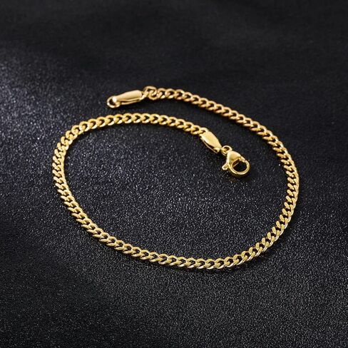 TRUMIUM 18K مطلية بالذهب ربط سلسلة أساور للرجال النساء 3 مم قطع الماس للرجال الذهب الكوبي طول السلسلة 7/8/9 بوصة in Kuwait