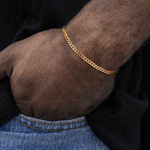 TRUMIUM 18K مطلية بالذهب ربط سلسلة أساور للرجال النساء 3 مم قطع الماس للرجال الذهب الكوبي طول السلسلة 7/8/9 بوصة in Kuwait