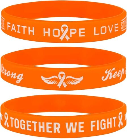 Sainstone Orange Awareness Ribbon Silicone Bracelets with Motivational Saying - FAITH, HOPE, LOVE, KEEP FAITH, BE STRONG - Cancer & Cause Wristbands Gifts for Men Women, Patients, Family in Saudi Arabia