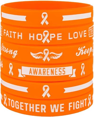 Sainstone Orange Awareness Ribbon Silicone Bracelets with Motivational Saying - FAITH, HOPE, LOVE, KEEP FAITH, BE STRONG - Cancer & Cause Wristbands Gifts for Men Women, Patients, Family in Saudi Arabia