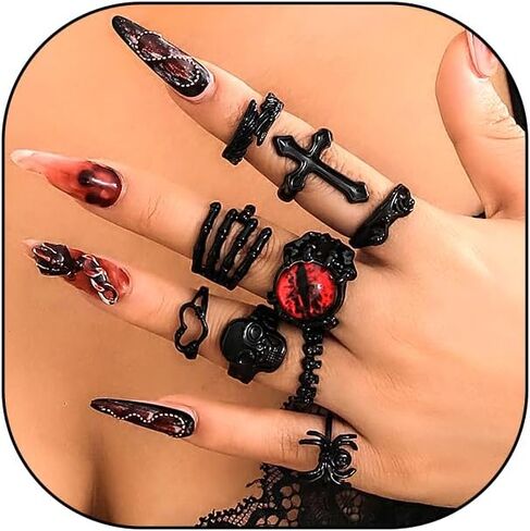 Black Knuckle Ring Set,Dark Gothic Hollow Animals Stackable Midi Rings Set,Aesthetic Party Halloween Jewelry Gift for Women Teen Girls in Saudi Arabia