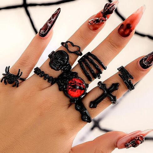 Black Knuckle Ring Set,Dark Gothic Hollow Animals Stackable Midi Rings Set,Aesthetic Party Halloween Jewelry Gift for Women Teen Girls in Saudi Arabia