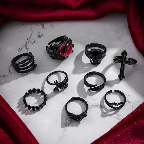Black Knuckle Ring Set,Dark Gothic Hollow Animals Stackable Midi Rings Set,Aesthetic Party Halloween Jewelry Gift for Women Teen Girls in Saudi Arabia