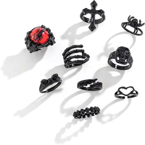 Black Knuckle Ring Set,Dark Gothic Hollow Animals Stackable Midi Rings Set,Aesthetic Party Halloween Jewelry Gift for Women Teen Girls in Saudi Arabia