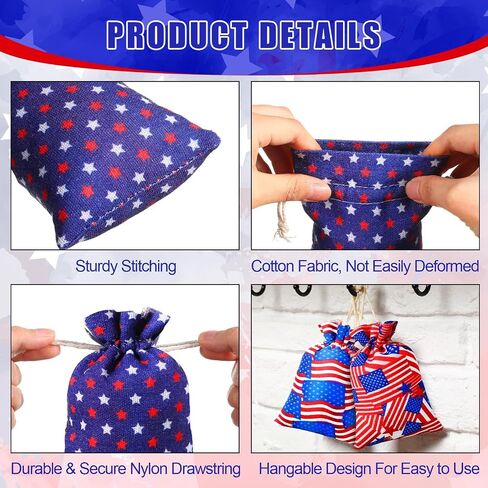 50 Pcs 4 x 6 Inch Independence Day Candy Bags with Drawstring USA Flag Goody Bags Reusable Independence Day Baggies for Kids Fourth of July Drawstring Bags for Birthday Party Favor, 10 Styles in Saudi Arabia