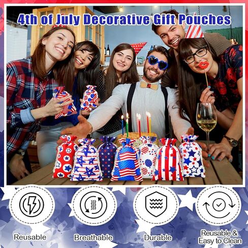50 Pcs 4 x 6 Inch Independence Day Candy Bags with Drawstring USA Flag Goody Bags Reusable Independence Day Baggies for Kids Fourth of July Drawstring Bags for Birthday Party Favor, 10 Styles in Saudi Arabia