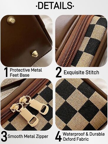 Large Capacity Checkboard Plaid Cosmetic Bag for Women Travel Makeup Organizer Waterproof Toiletry Bag (Brown) in Saudi Arabia