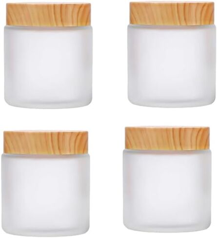 4Pcs 100g Glass Jars Round Cosmetic Container Jars with Wood Grain Lids,Empty Refillable Cosmetic Containers Pot Jars for Lotion,Cream,Ointments,Makeup,Scrubs Creams,Samples Pot,Travel Storage (Black) in Saudi Arabia