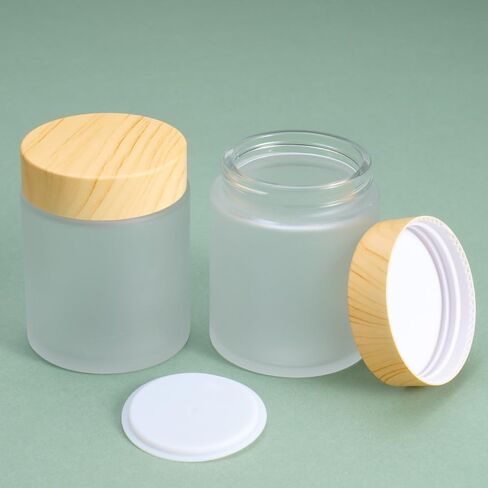 4Pcs 100g Glass Jars Round Cosmetic Container Jars with Wood Grain Lids,Empty Refillable Cosmetic Containers Pot Jars for Lotion,Cream,Ointments,Makeup,Scrubs Creams,Samples Pot,Travel Storage (Black) in Saudi Arabia