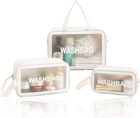 3pcs Portable PVC Waterproof Travel Translucent Cosmetic Bag, Large Capacity Sturdy Leakproof Organizer, Toiletry Bag for Women Men (White-3PCS) (Fw-77857-GF) in Saudi Arabia